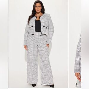 Women's Black and White Plaid Pantsuit Set